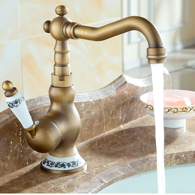 

Bathroom Faucets Antique Bronze Faucet for Kitchen Mixer Tap With Ceramic Crane Cold And Hot Sink Tap Water Mixers