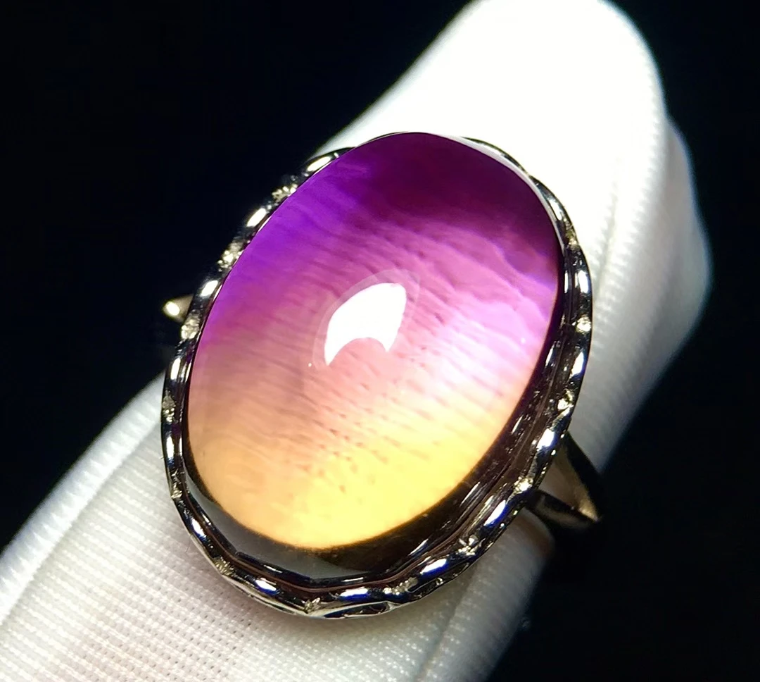 Natural Ametrine Quartz Purple Yellow Adjustable Ring 19/13/11mm Rare Women Ametrine Rectangle Bead AAAAAA