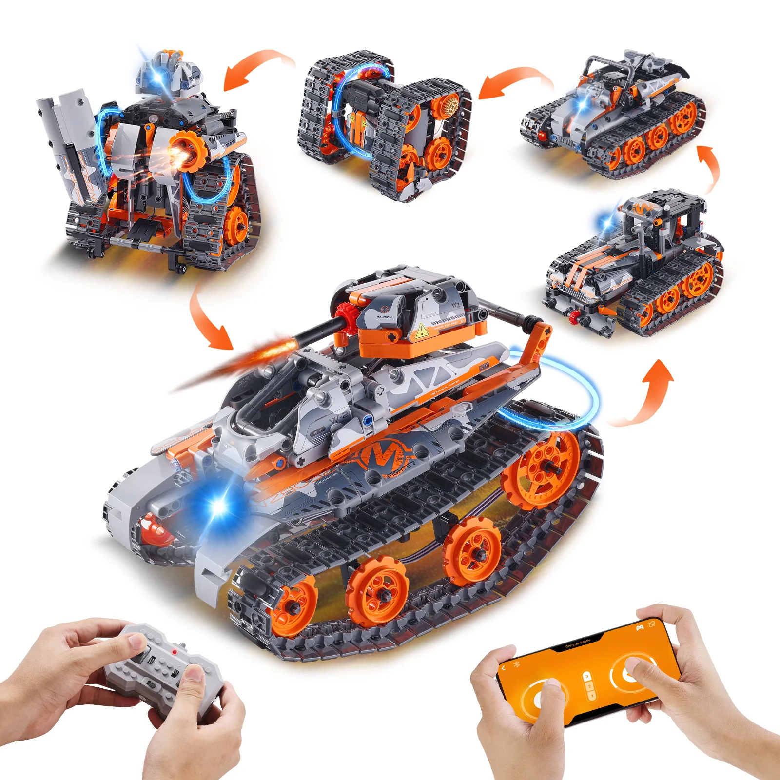 SucceBuy – voiture technique RC 5 en 1, 554 pièces, blocs, jouets STEM, voiture/Robot/réservoir/éponge-neige, ensemble de construction pour enfants, cadeaux