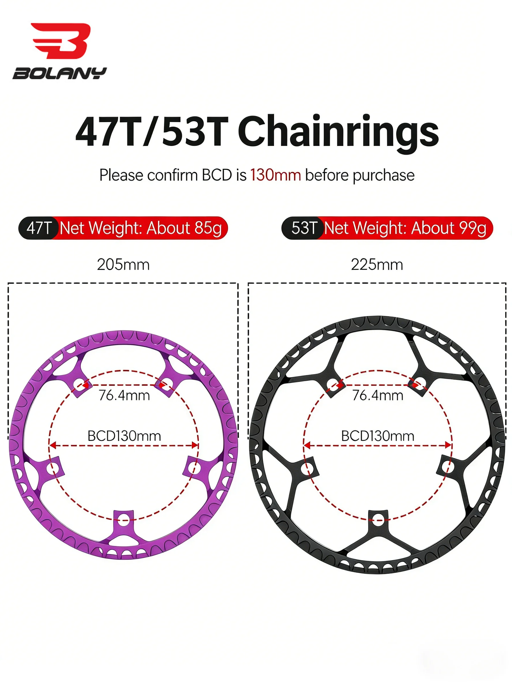 

BOLANY 130BCD Bicycle Crankset 5-Bolt 170mm MTB Crank 47T/53T Chainring for Folding Bike BMX