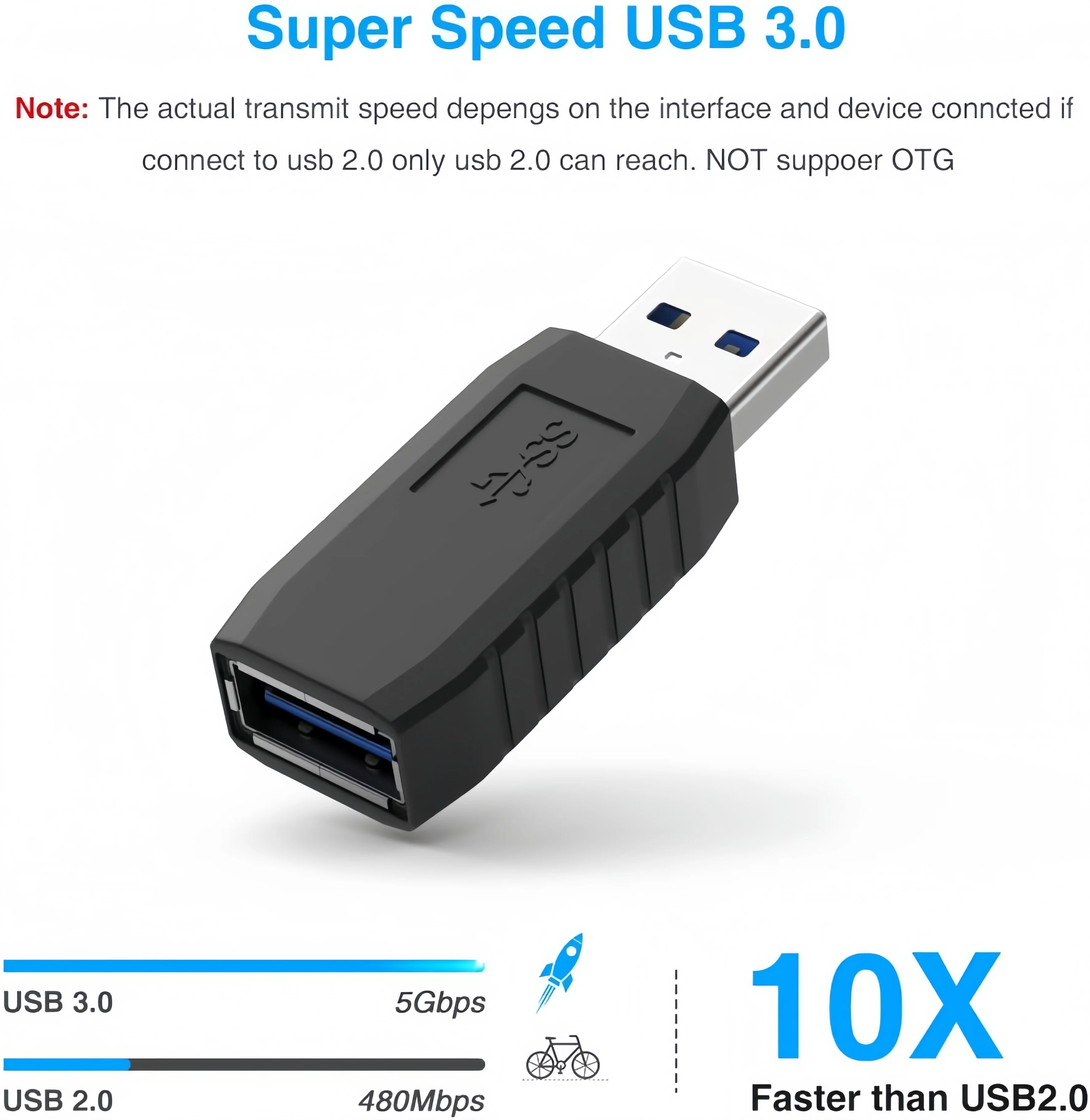 10 STKS Ultrasnelle 5 Gbps USB 3.0 Man-vrouw Adapter USB-poort Uitbreidingsconnector Compatibel met Laptop Harde Schijven Printers C