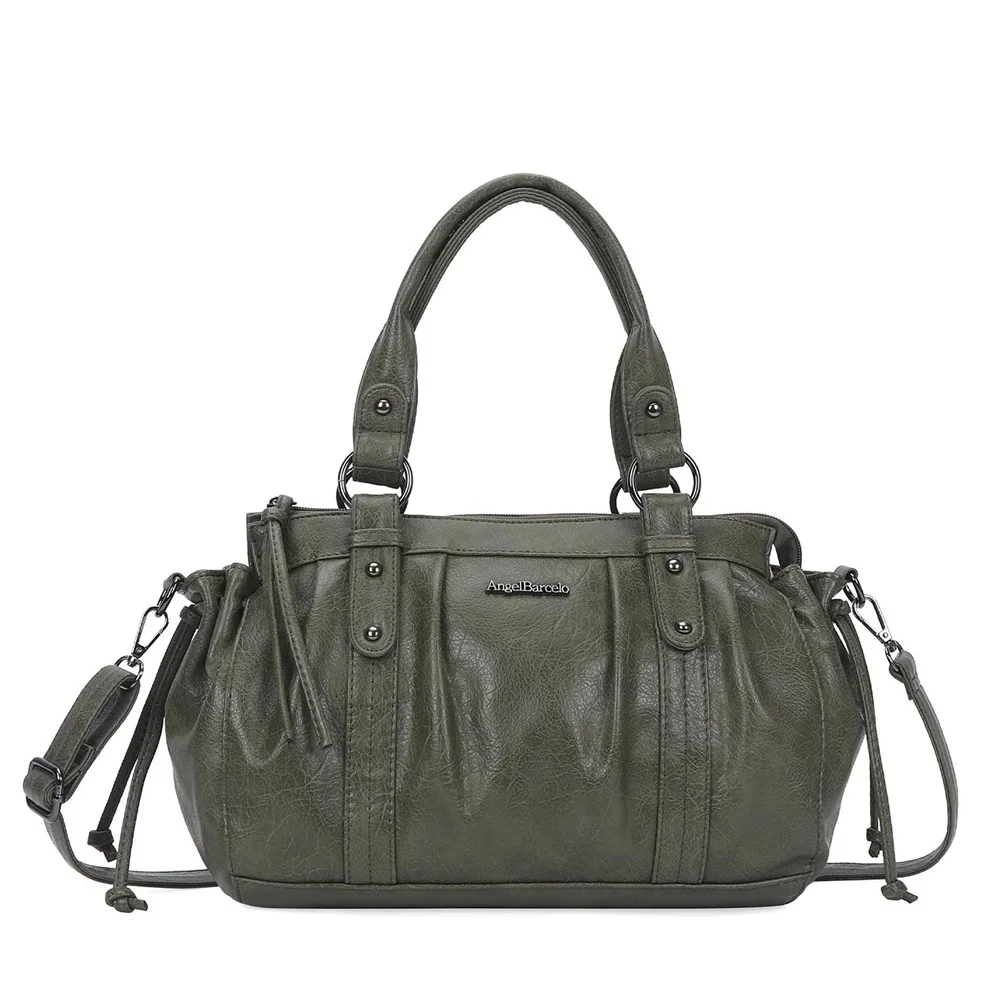 Women Vintage Green Stone Pattern PU Leather Handbag Designer Top Handle Satchel Bag with Metal Hardware Casual Shoulder Purse