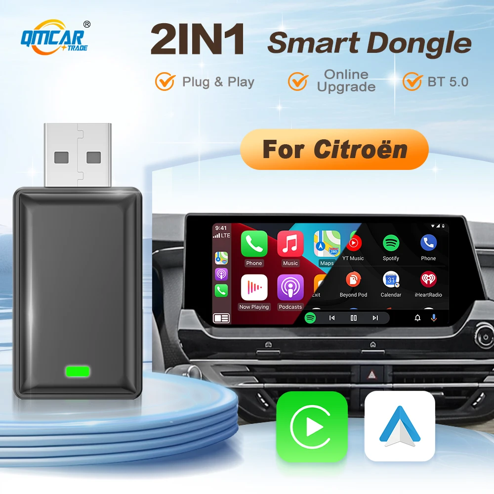 Android Auto Carplay Adapter bezprzewodowy 2w1 inteligentny klucz sprzętowy Ai Box dla Citroёn Aircross Berlingo Multispace C4 Picasso C5 Break