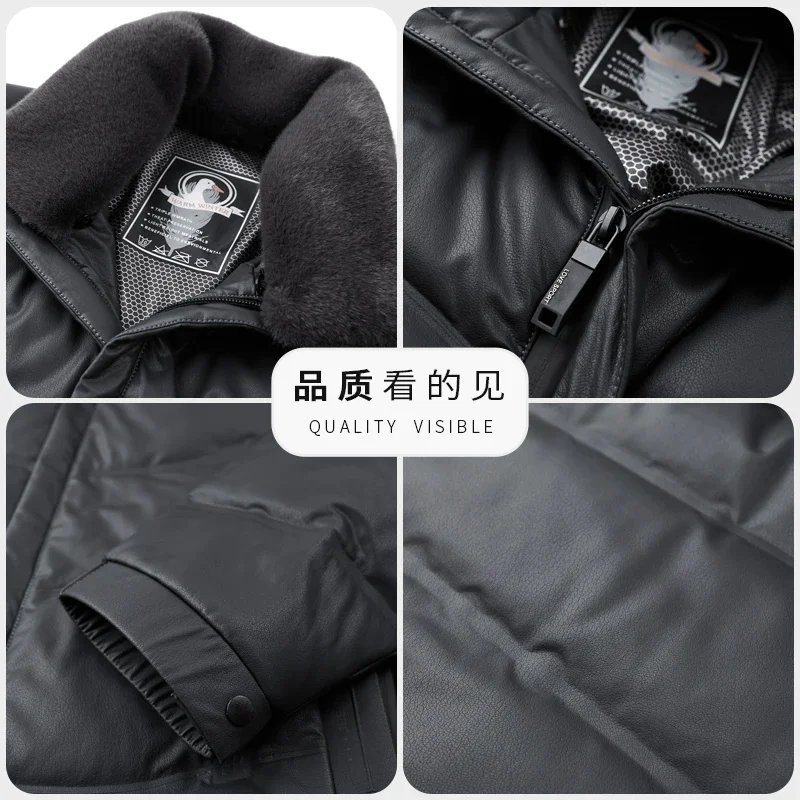 ZDT-8053 Winter Men\'s Sheepskin Down Coat With Plush And Thickened Short Wool Standing Collar Casual Genuine Leather