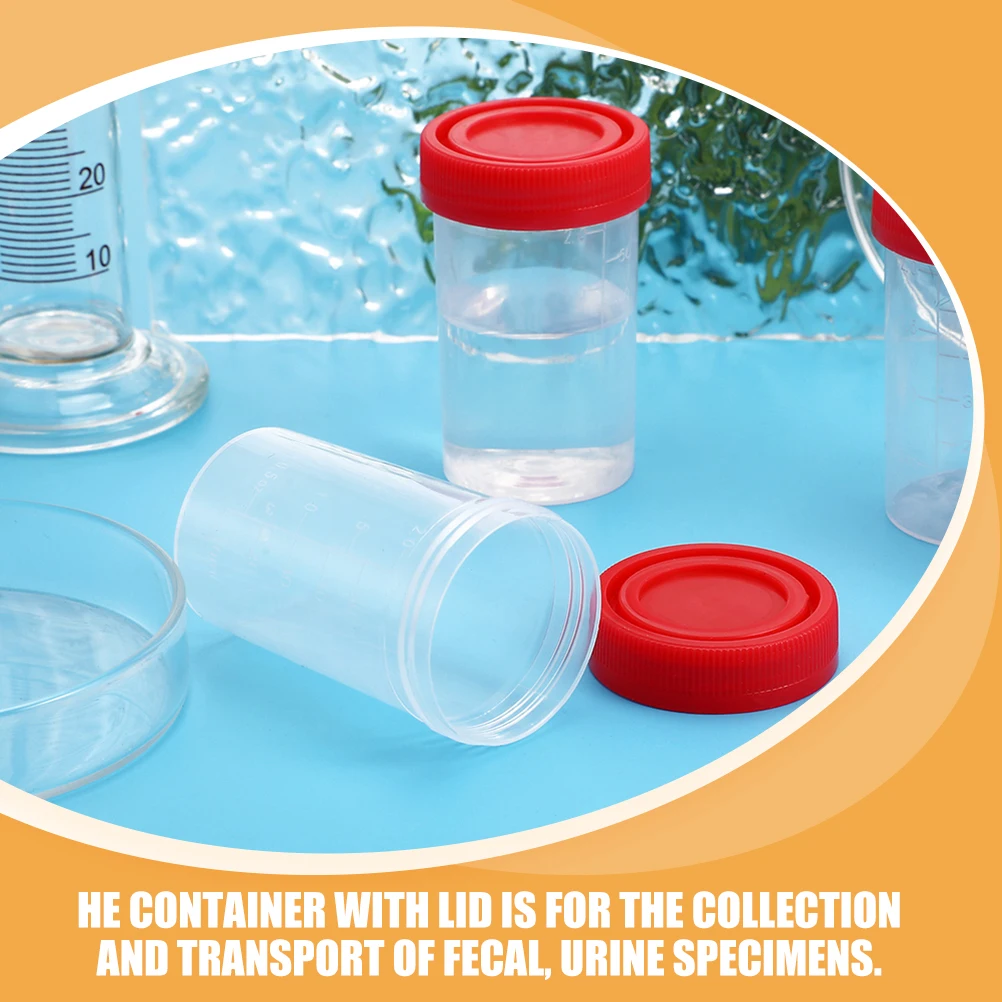 

100 Pcs Collection Cup Graduated Urine Container Cups Sample with Lid Specimen Containers Plastic Bottles