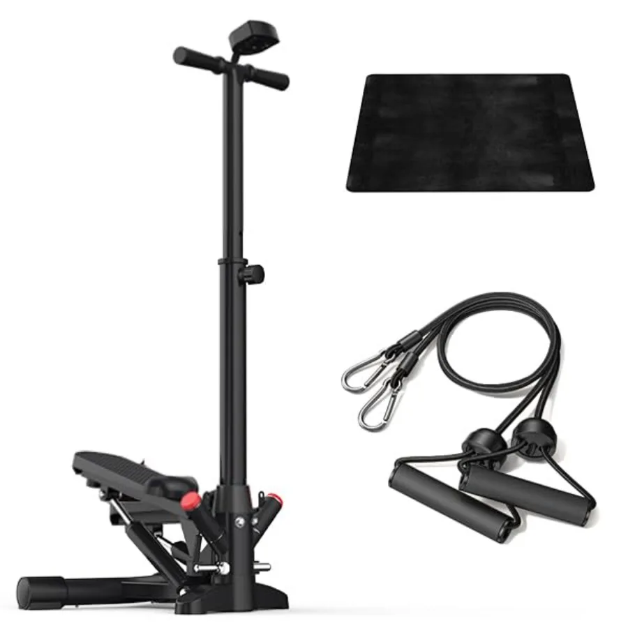 

Home Exercise Mini Stair Stepper with Handlebar and Resistance Bands Total Body Cardio Equipment Optional Twist Motion Non-Slip