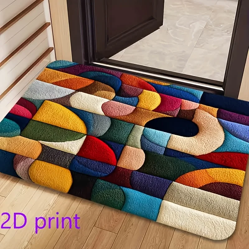 VIKAMA 3D Color Block Visual Doormat Abstract Art Non Slip Front Entrance Mat Indoor Modern Home Floor Rug