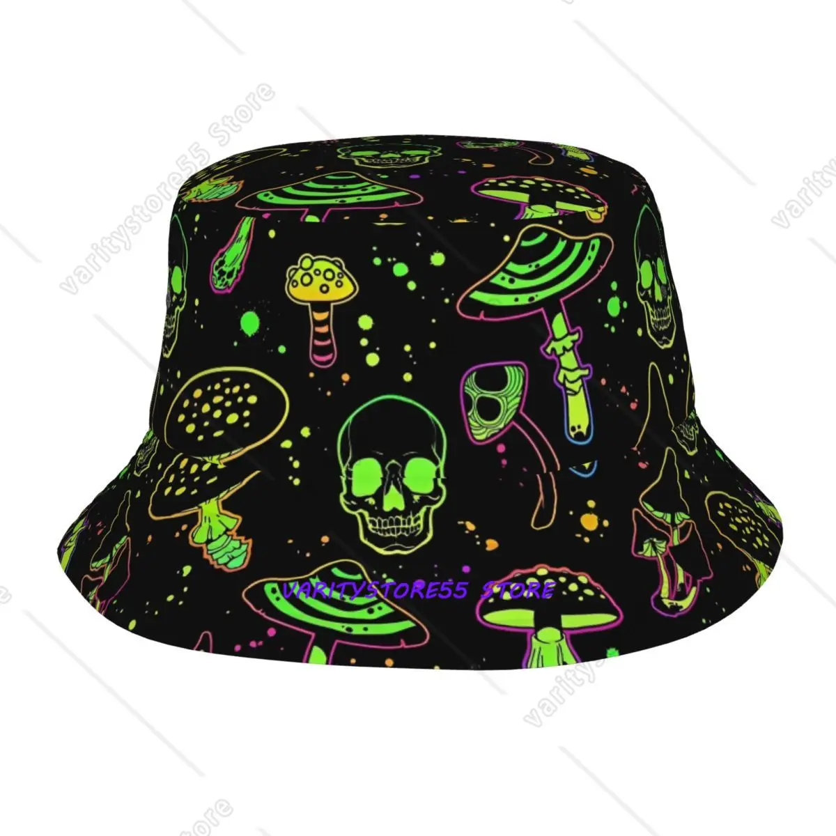 Style Psychedelic Neon Mushrooms Skull Bucket Hats Men Women Foldable Outdoor Fishing Cap Summer Travel Headwear Panama Hat