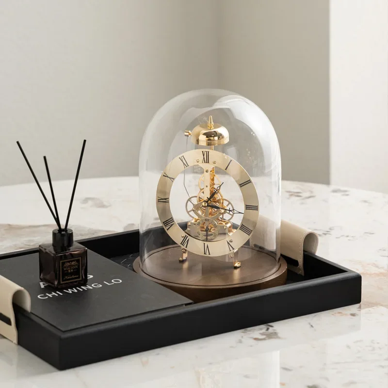 

transparent cover table clock ornament glass cover model room mechanical clock advanced sense, clock decoration