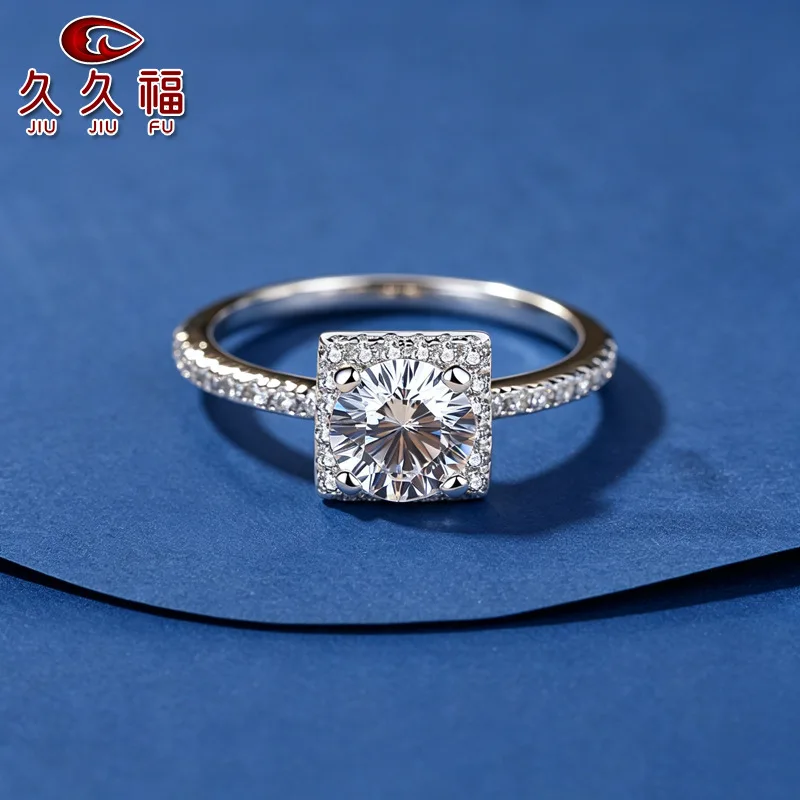 Engagement Commemorative Paved Square Ring For Women, 1 Carat Moissanite PT950 Platinum Proposal Ring