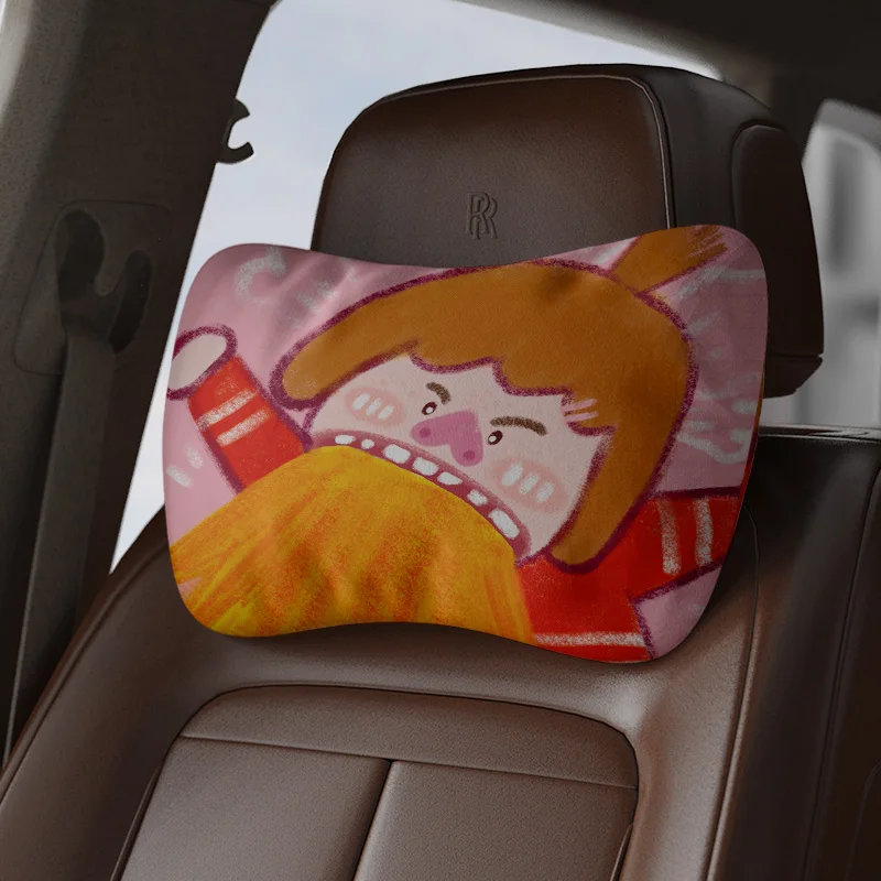 Creative Cute Illustration Dopamine Car Pillow Pillow Seat Strap Car Office Chair Neck Pillow Home Car Decoration Supplies Gift