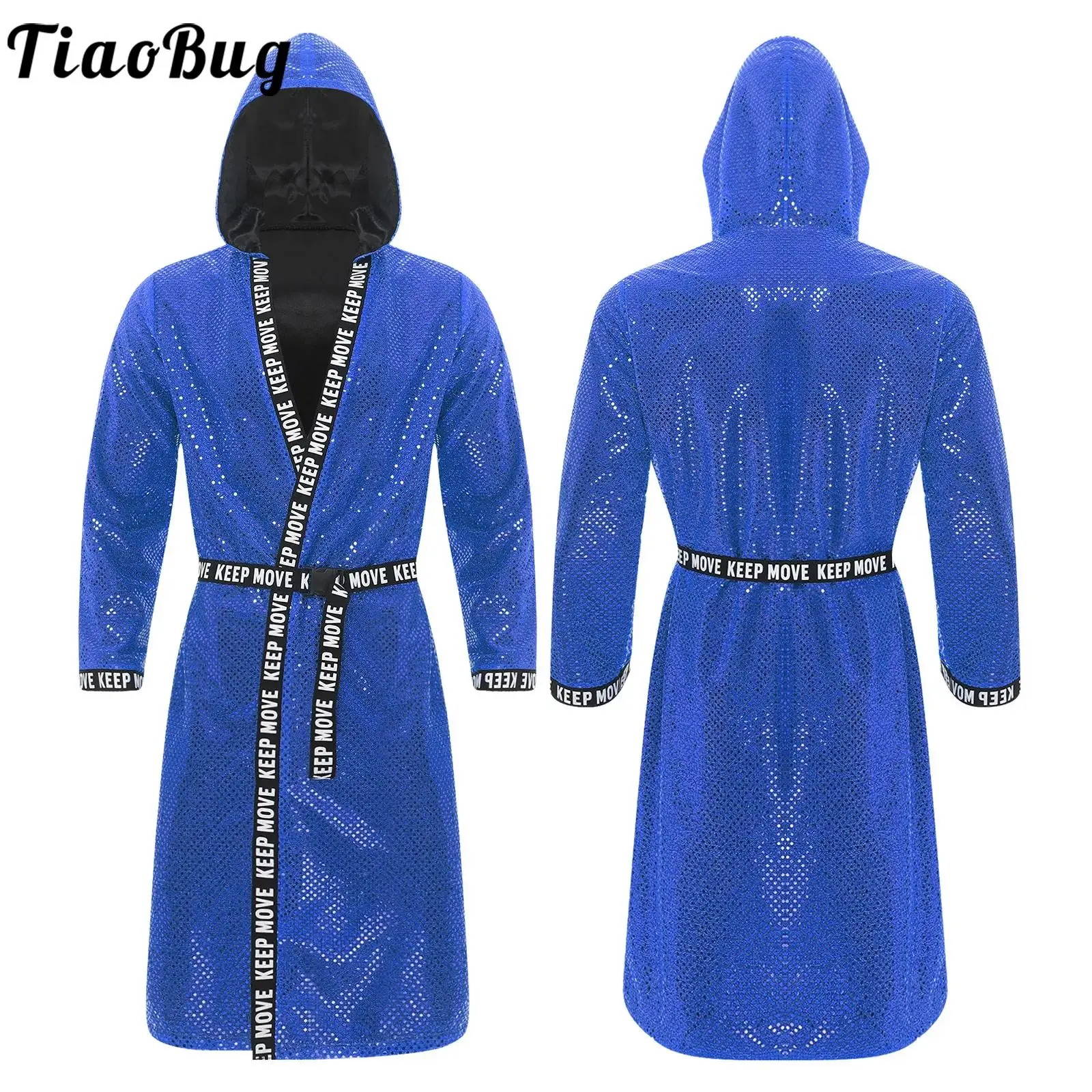 

Adult Men's Boxer Boxing Match Competition Hooded Robe Cloaks Long Sleeve Sparkling Boxer Robe With Belt Cover Up Waistcoats