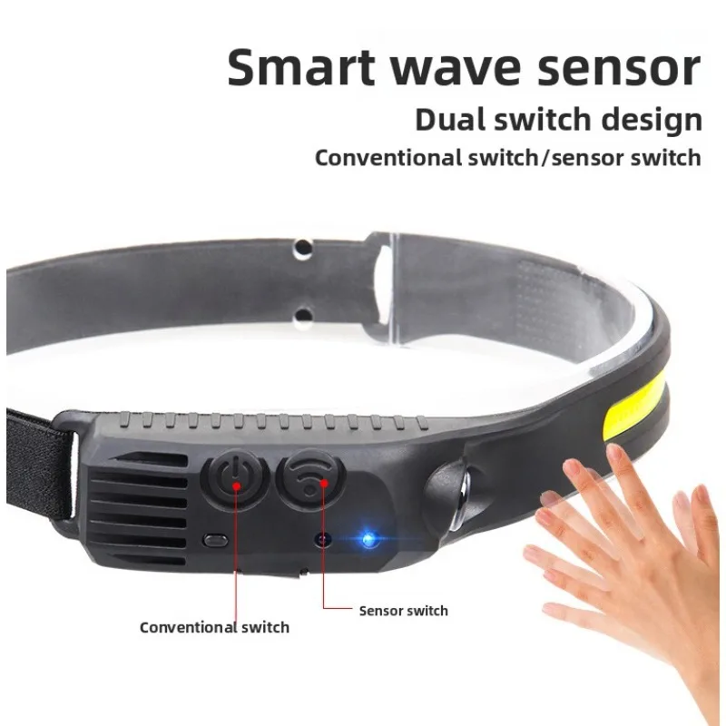 جديد سيليكون الاستشعار كشافات قابلة للشحن LED أحمر أبيض أصفر ضوء في الهواء الطلق تشغيل الصيد ليلة الرياضة المصباح حر اليدين
