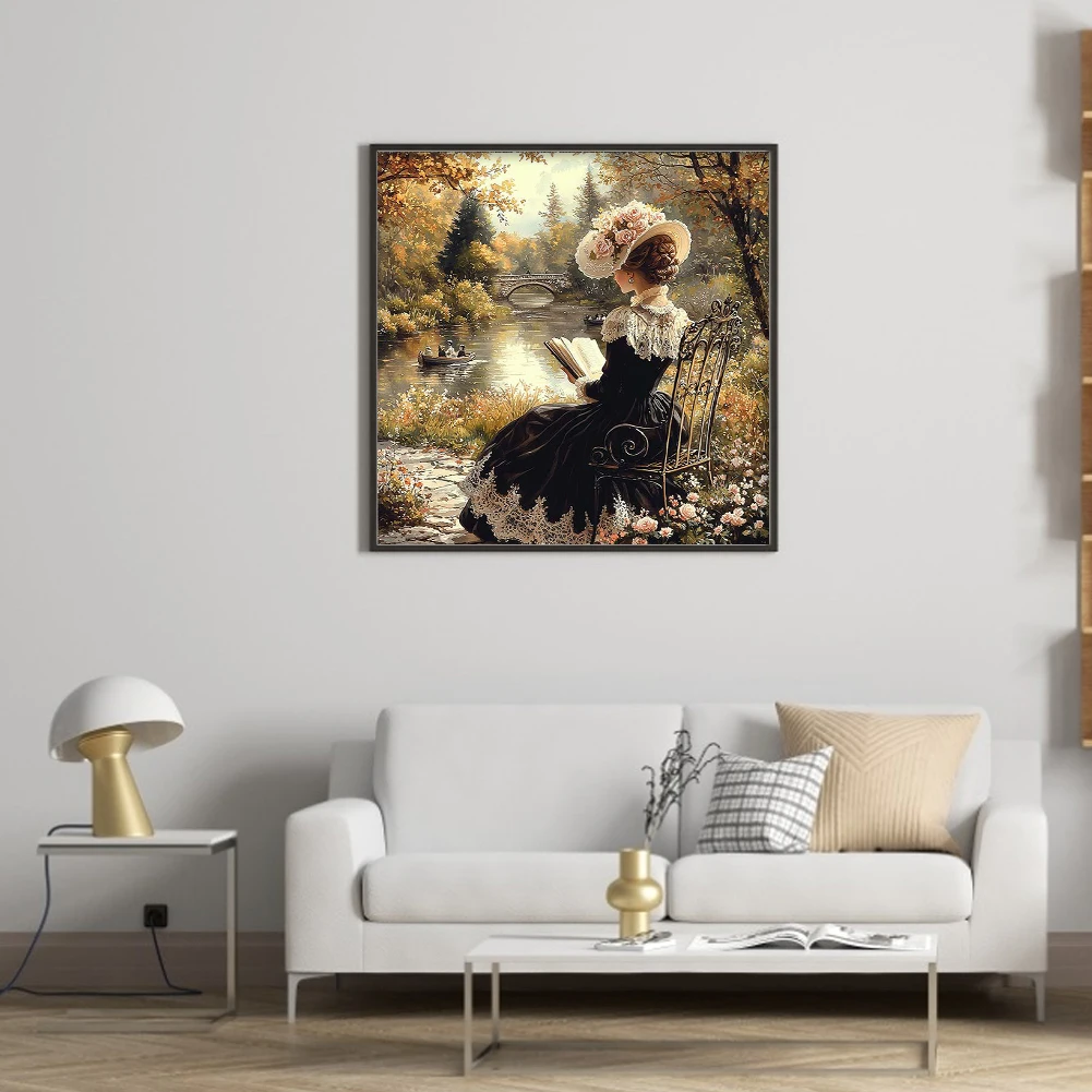 التطريز الكامل خيط القطن البيئي 11CT المطبوعة فتاة عبر الابره عدة الفن 50x50cm