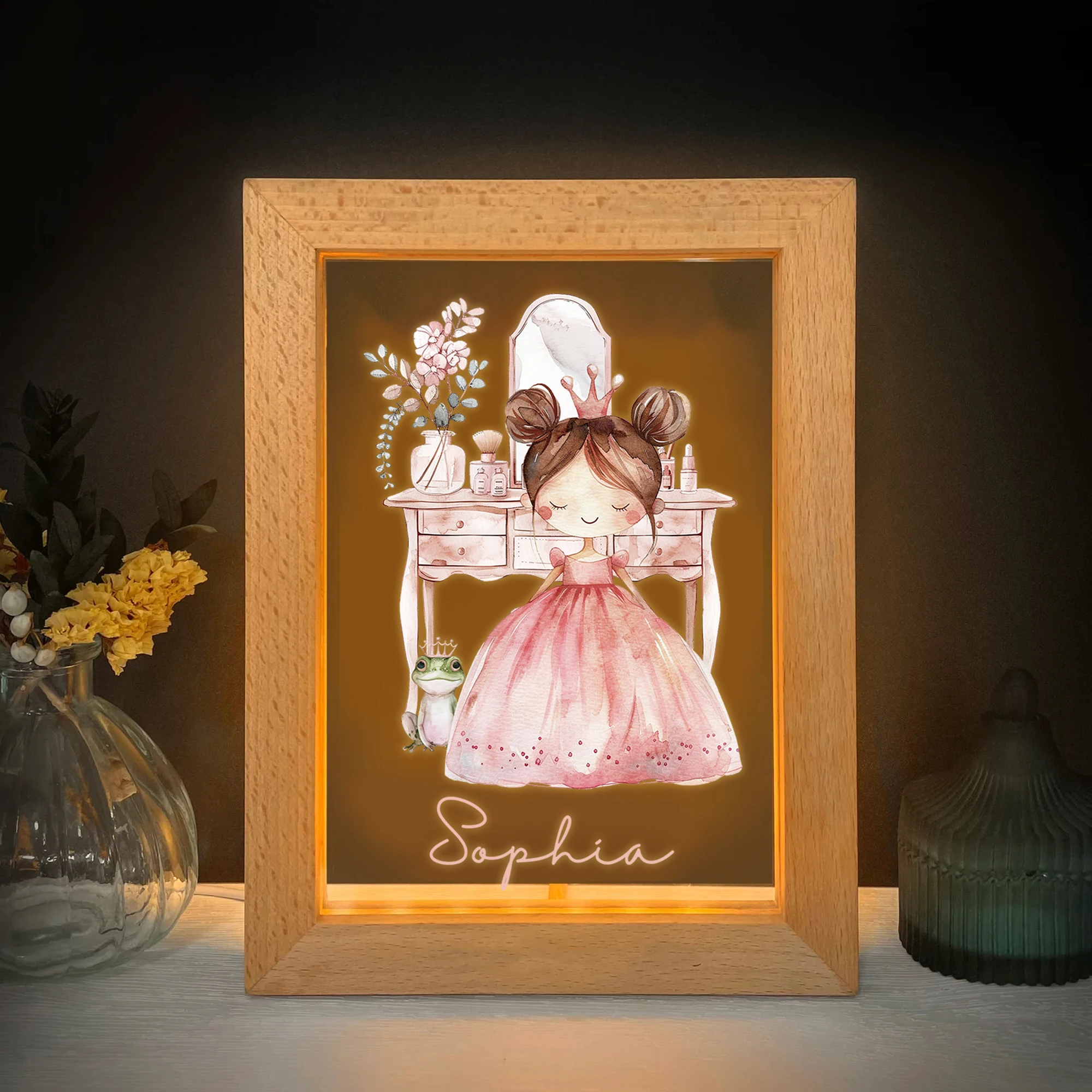 공주 메이크업 거울 이름 LED 야경 사진 프레임 맞춤 선물 가족 거실 침실 식당 홈 인테리어