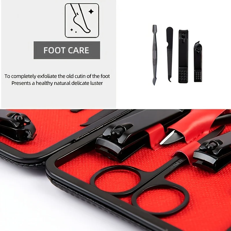 Stainless Steel Manicure Pedicure kit Professional Nail Foot Care 7/10/12/15/18 pcs Black Nail Clipper Set