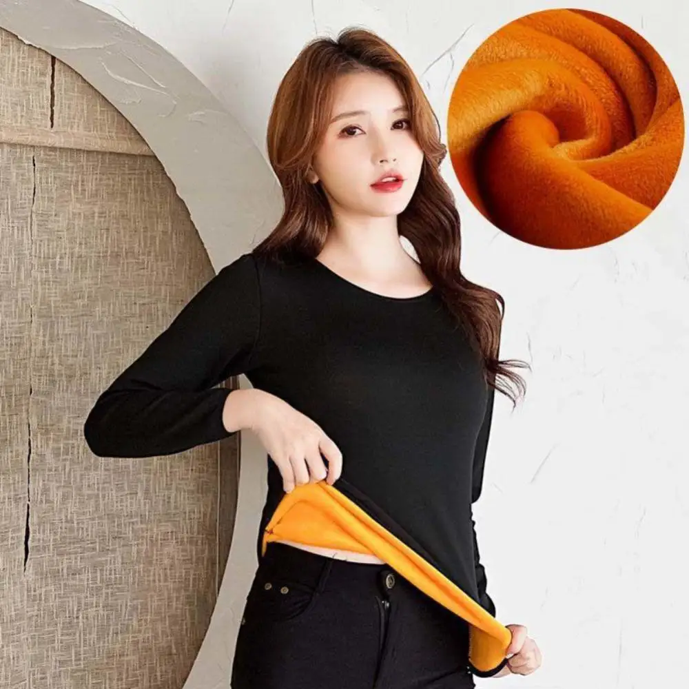 S-4XL Autumn Winter Thermal Underwear For Women Inner Plus Velvet Thick Warm Long-sleeved T-shirt High-neck Bottoming Shirt