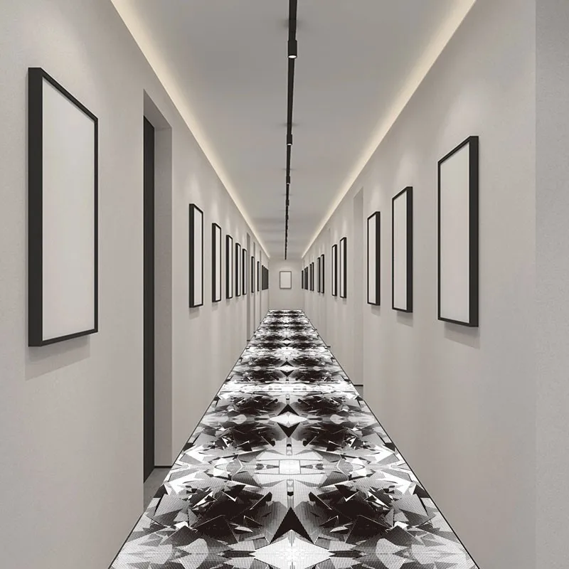 Reese Veranda Long Carpet Rugs Hallway Corridor Advanced Runner Stylized Futuristic Surreal Sharp Black And White Order In Chaos