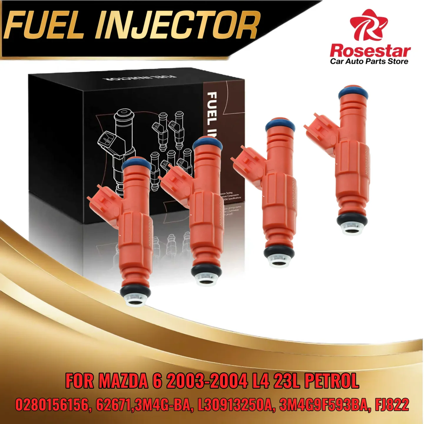 

4Pcs Fuel Injector For Mazda 6 2003 2004 2 3L DOHC Petrol Orange Tip 0280156156 62671 3M4G BA