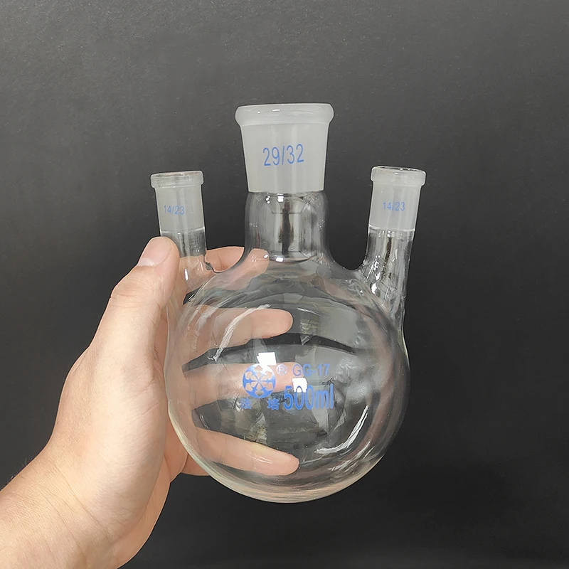 FAPE Three-necked flask straight shape, With three necks standard ground mouth, Middle joint 29/32, Side joint 14/23