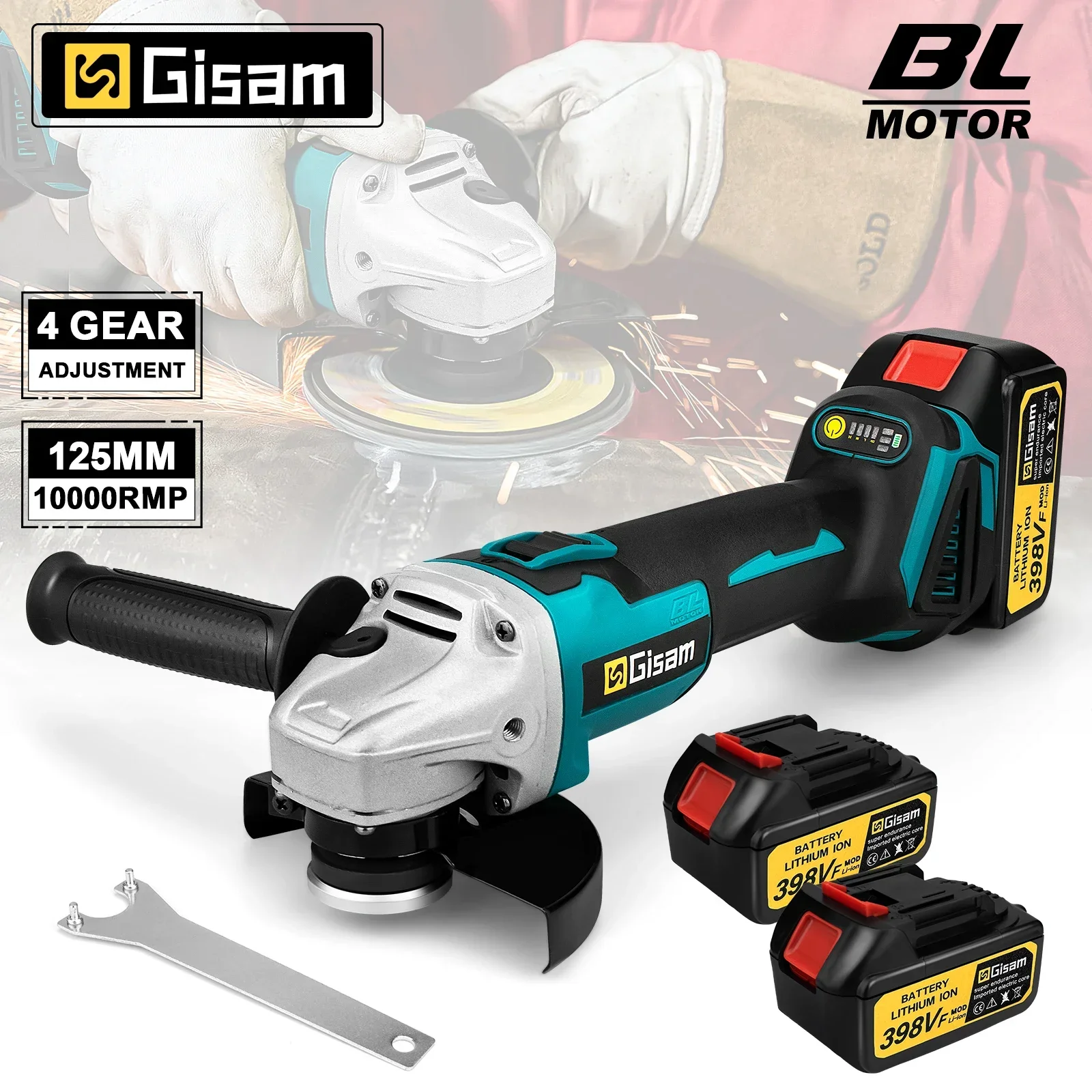 

Gisam 125MM Brushless Electric Angle Grinder M14 Variable Speed Cutting Machine Woodworking Power Tool for Makita 18v Battery