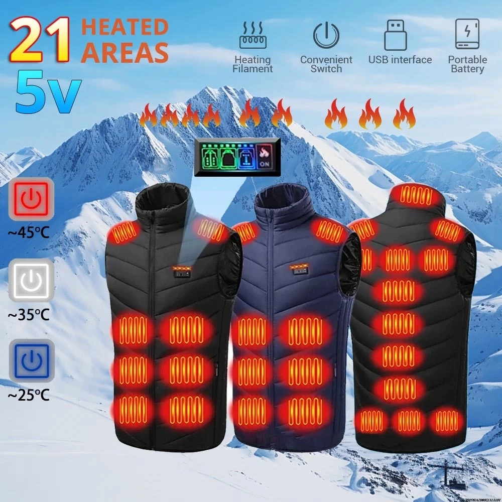 

Heated Vest 21 Areas Men Jacket Heated Winter Women Electric Usb Heater mountain Jacket Man Thermal Vest Body Warmer Padded Coat