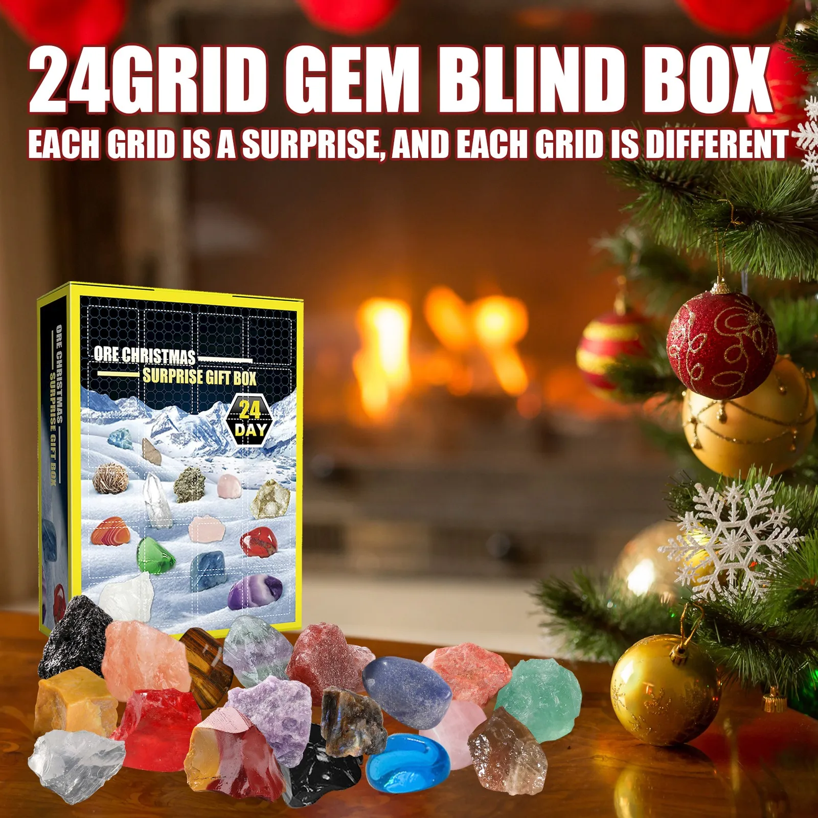 2024 Advent Calendar Surprise Blind Box Christmas Minerals Precious Stone Boxes Children Gift Countdown 24 Days Toy For Kids