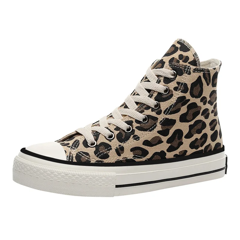 Shoes Woman 2024 Trend High Cut Leopard Print Canvas Sports Shoes for Women Versatile for Leisure and Sports Brand Shoes