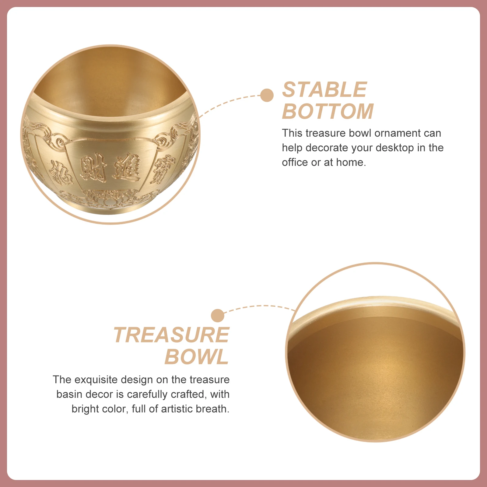 

Brass Treasure Bowl Chinese Fortune Basin Desktop Adornment Home Office Statue Sculpture Traditional Art Long Life Details