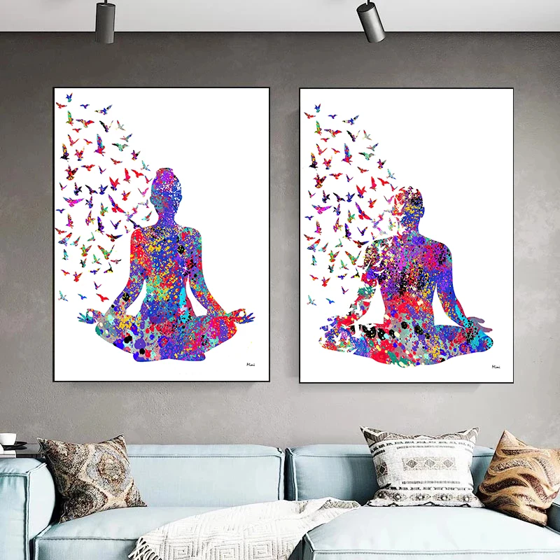 Yoga Meditation Watercolor Canvas Painting Physical Therapy Anatomy Posters and Prints Abstract Wall Art Room Home Studio Decor