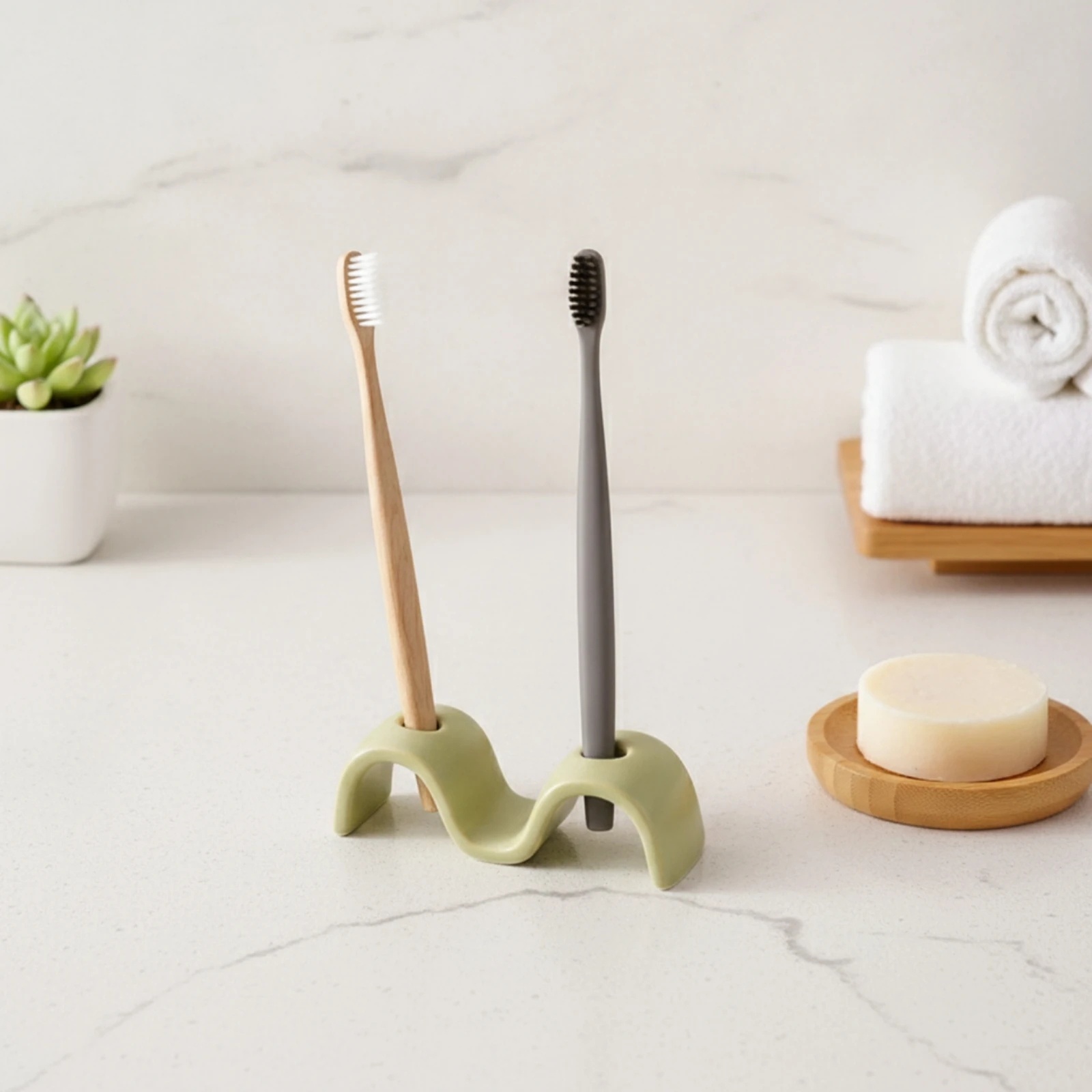 Ceramic Toothbrush Holder Glazed Toothbrush Holder with Two Openings Organizer Sleek Practical for Bathroom, Countertop