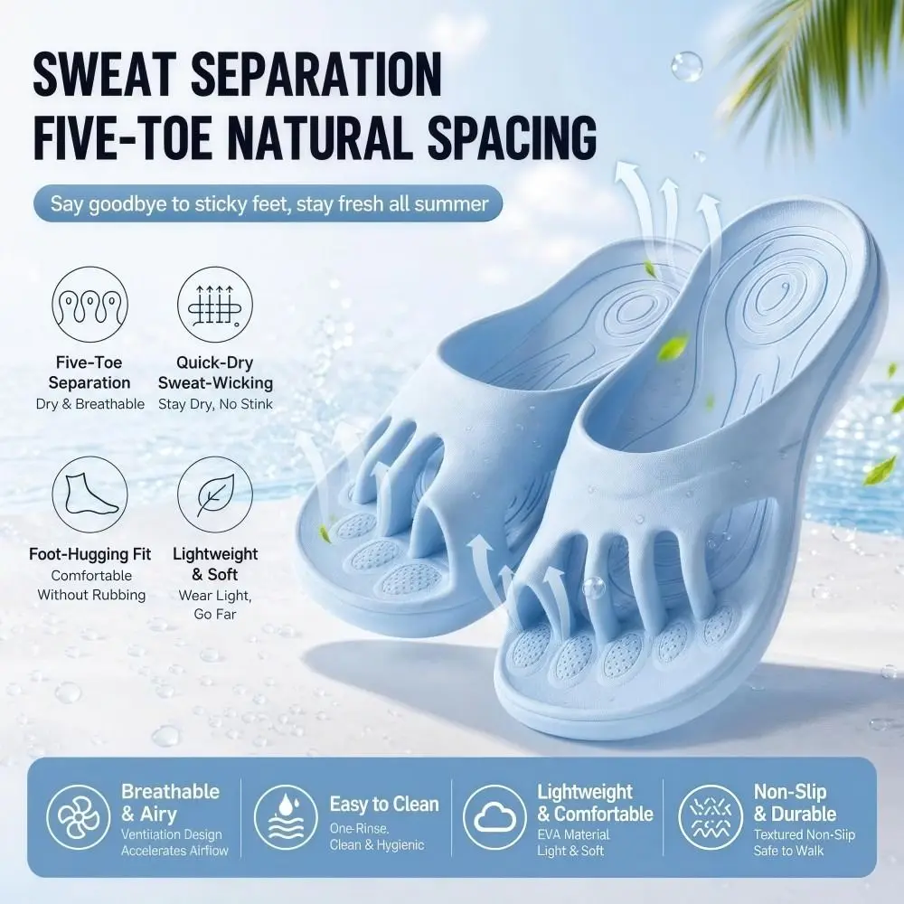 EVA Five Toe Slide Sandals Non-slip Soft Soled Arch Support Slippers Lightweight Bunion Relief Split Toe House Slides Woman