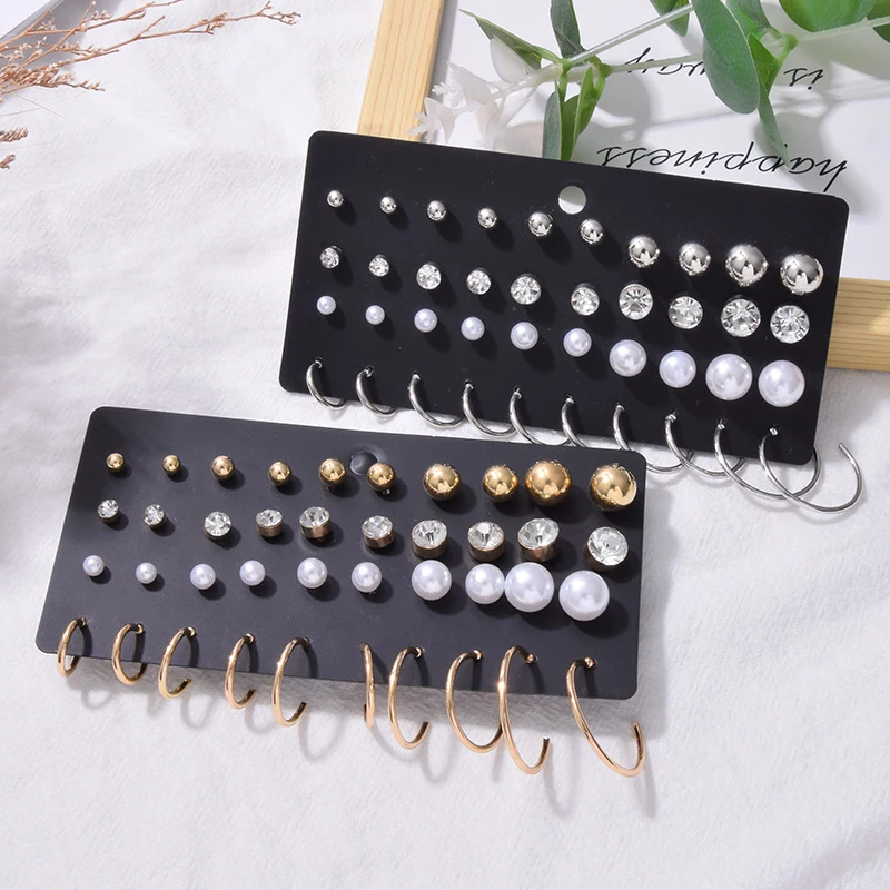 20 Pairs Women\'s Earrings Set Pearl Earrings For Women Bohemian Fashion Jewelry Geometric Crystal Stud Earrings