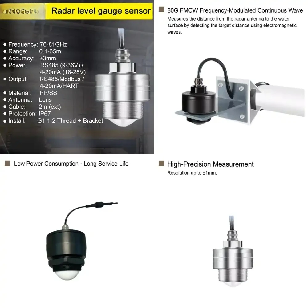

PP Stainless Steel Level Sensor 4-20mA RS485 Water Level Transmitter for River Reservoir Sewage Tank 0-60m for