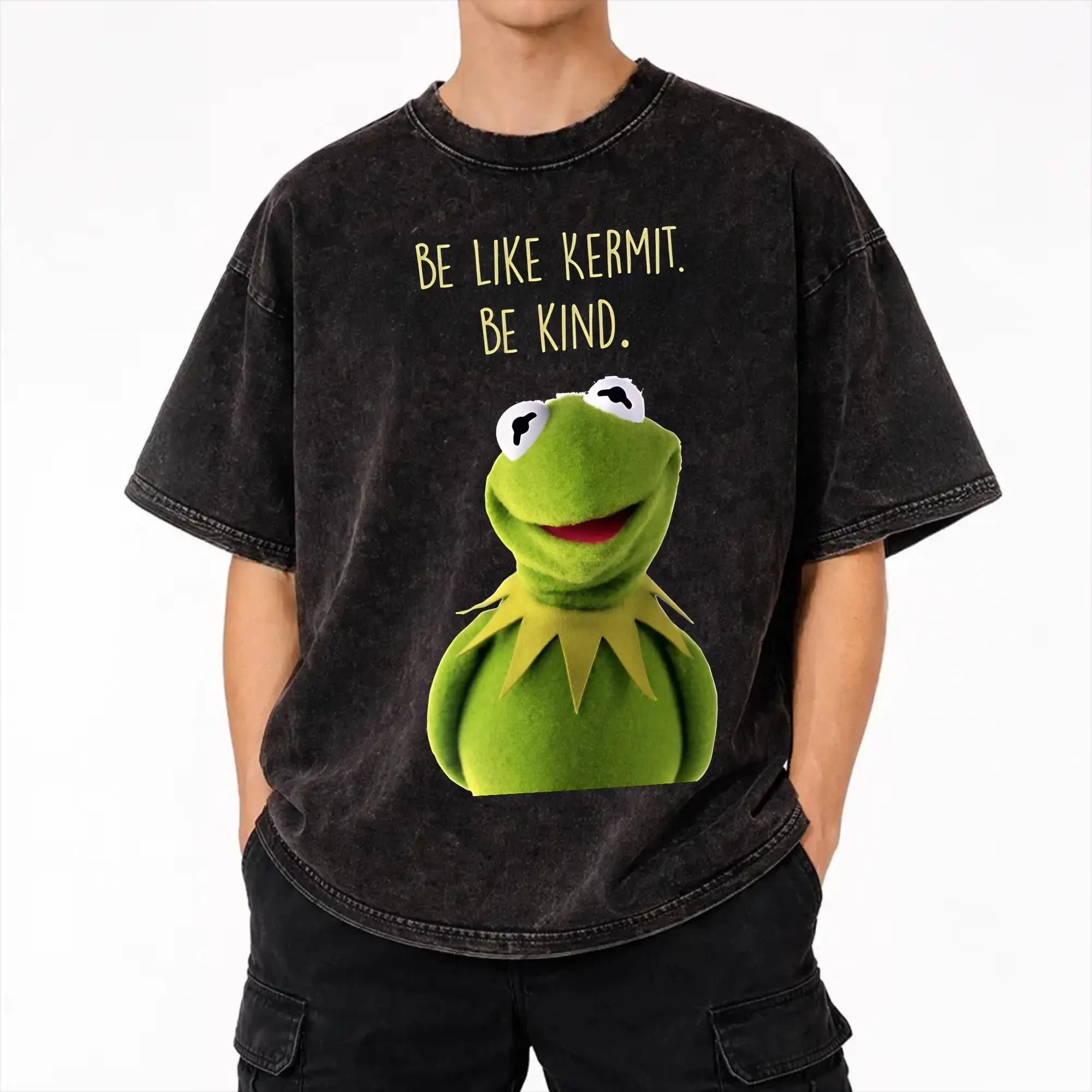 Kermits the Frog Merch Washed T Shirts for Men Women Streetwear Hip Hop T-Shirts Summer  Tees Tops 100% Cotton