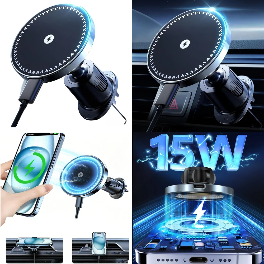 Electronic Accessories Trending Product Wireless Car Charger Air Vent Magnetic Car Phone Holder Consumer Electronics Adapters