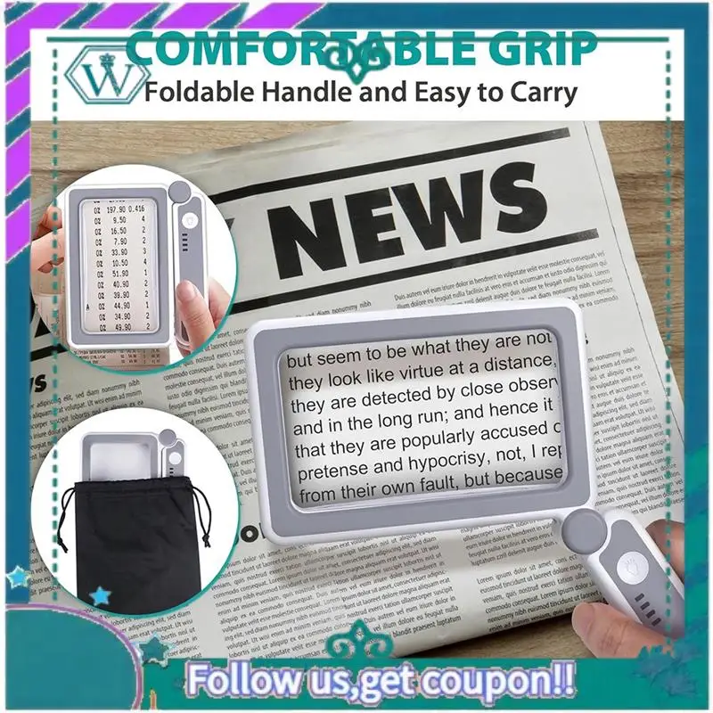 Magnifying Glass With Light Reading Gifts Accessories Rechargeable LED Page Magnifier 4X For Book Lovers Handheld Vision Aids