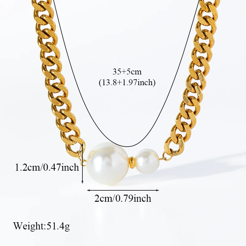 GANEMLY 316L Stainless Steel Exaggerated Large Pearls Necklace For Women Fashion Punk Neck Chain Waterproof Jewelry Gift Collar