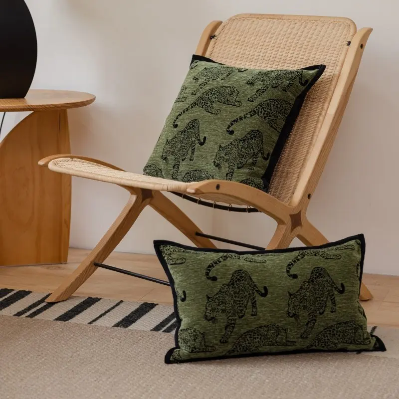 

Luxury Green Textured Cushion Cover Vintage Patchwork Jacquard Sofa Pillow Cover Decorative Modern Design Soft Home Furnishings