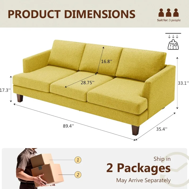 3 Seater Sofa Couch with Deep Seats, 89