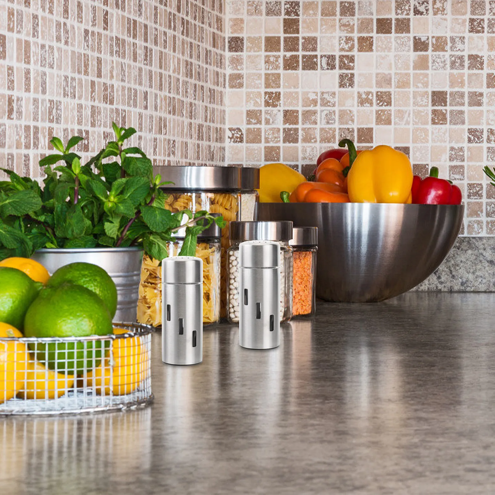 Juego de 2 Saleros y Pimenteros de Acero Inoxidable, Recipientes para Especias de Grado Alimenticio, Resistentes al Óxido, para Cocina y Barbacoa