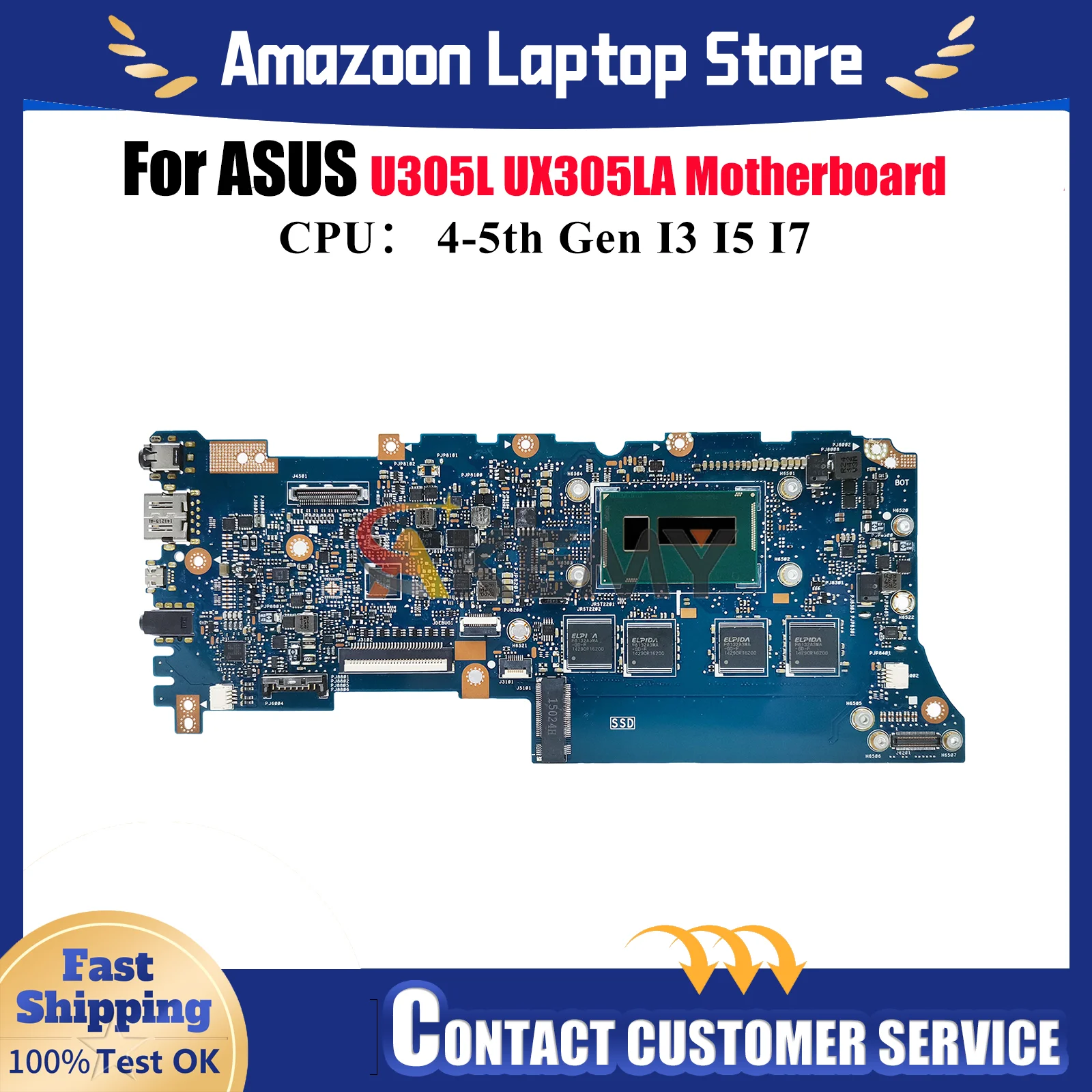 

UX305LA Laptop Motherboard For ASUS ZenBook UX305LA UX305L U305L Notebook Mainboard With I3 I5 I7 CPU 100% tests OK fast ship