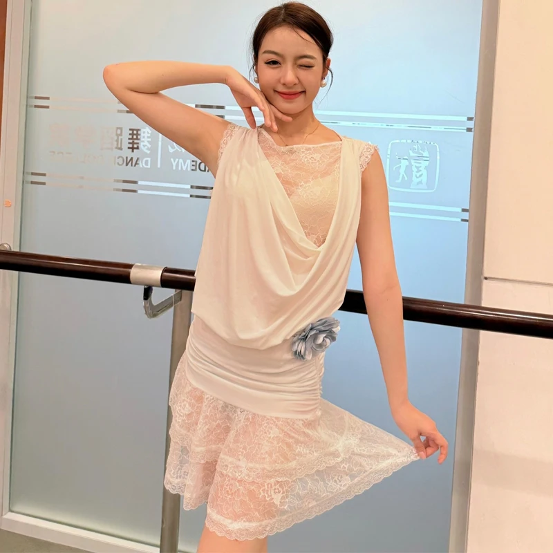 Summer Sleeveless Latin Dance Dress Adults Chacha Samba Latin Dance Clothing Women Sexy Lace Latin Dance Costumes SL12841