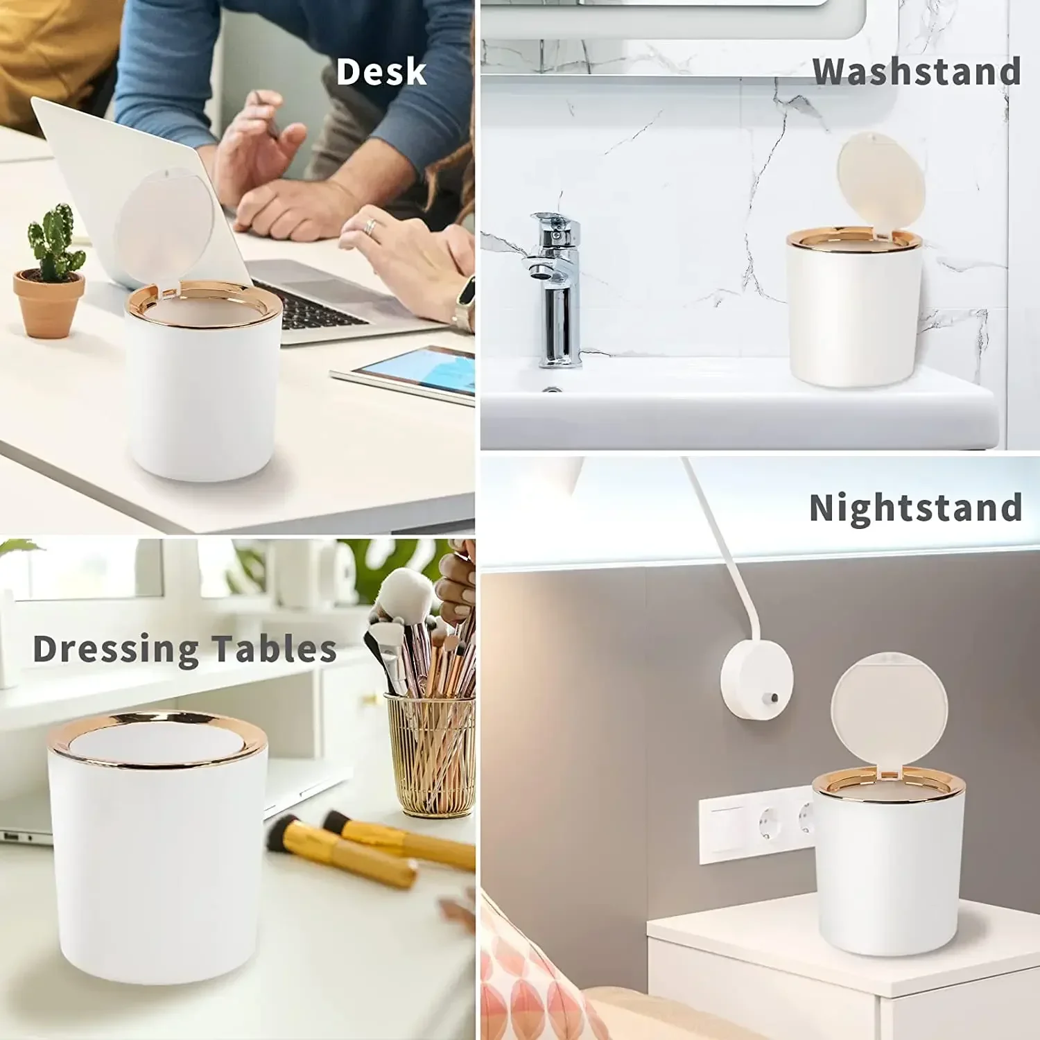 Mini Table Waste Bin with Lid, Table Top Rubbish Bin, Small Waste Paper Bin for Desk, Bathroom, Changing Table, Kitchen, 2.6 L