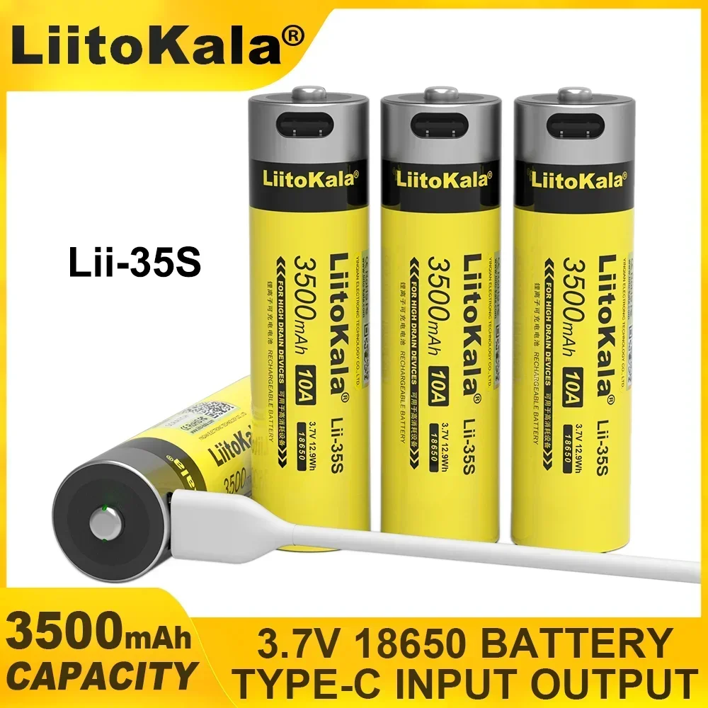 1-36PCS LiitoKala Lii-35S 3500mAh 3.7V 18650 USB Type-C Lithium-ion Rechargeable Battery for Electric Toy Flashlight Batteries