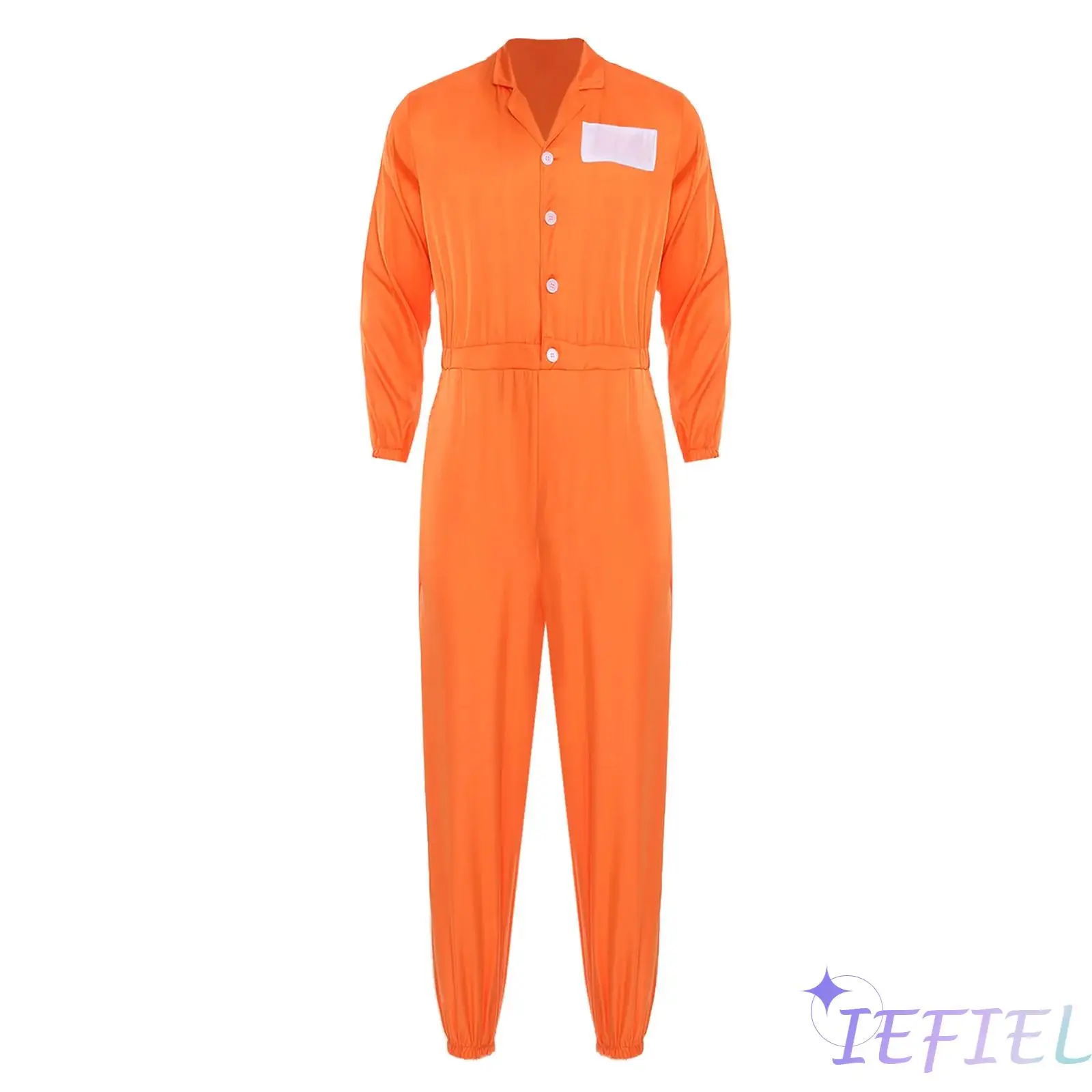 

Unisex Mens Womens Halloween Prisoner Cosplay Jumpsuit Lapel Long Sleeve One Piece Unitard Inmate Jail Uniform Inmates Outfit