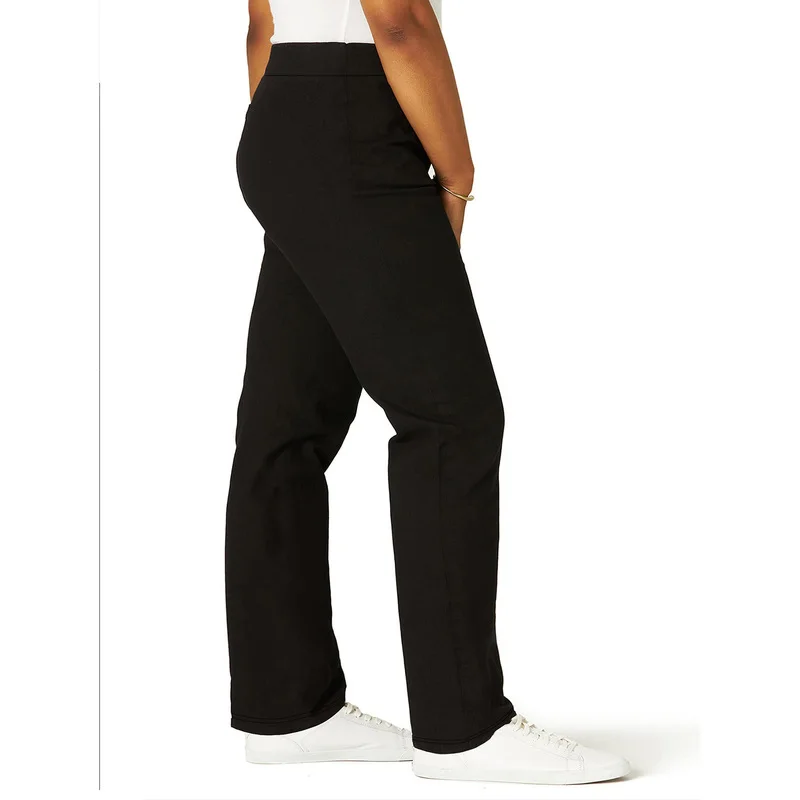 1. 2025 Casual Elastic Waist Slim Straight Trousers Women Stretchy Slimming Black Office Daily Trousers 