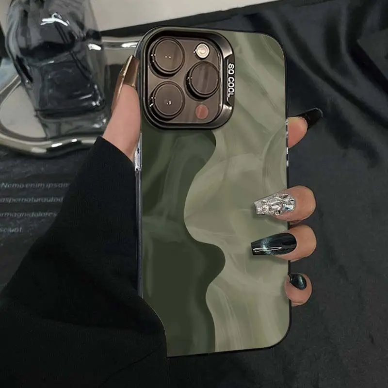 

Dark green and simple design phone case for iPhone 16 15 14 13 12 11 Pro/ Max/Plus shock-proof rear cover anti-fingerprint