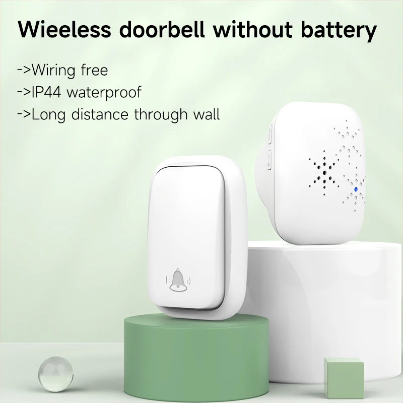 Lunzo No Battery Self Powered Wireless Doorbell US/UK/EU Plug 38 Ringtones Outdoor Waterproof 150m Range Kinetic Door Bell