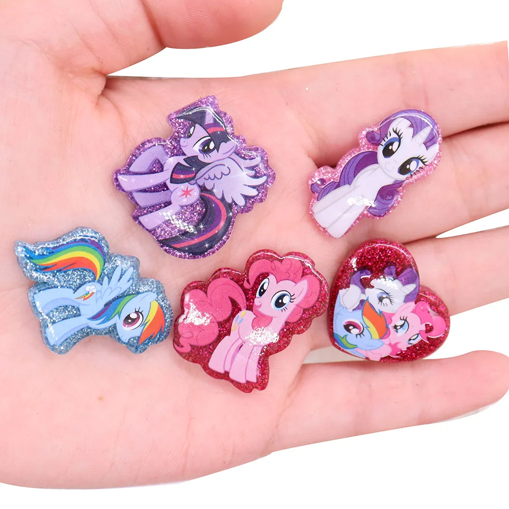 5-12pcs/set MINISO Cartoon My Little Pony Shoe Charms Sandal Shoes Accessories Buckle Decorations Fit Wristband Kids Party Gift